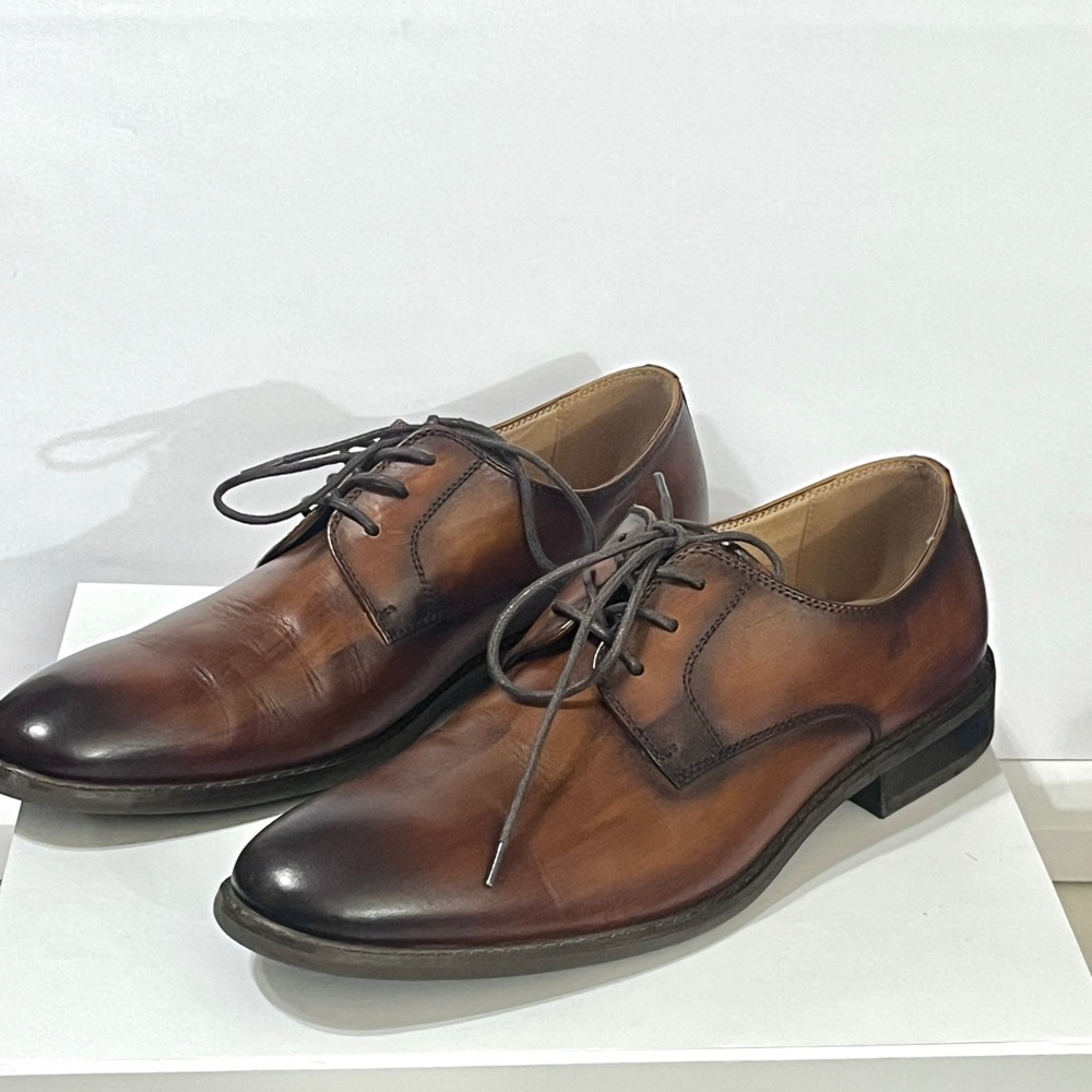 La Milano Luwin Leather Memory Foam Cognac Burnished Toe Oxfords Laced Shoes 11M - Picture 5 of 9